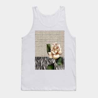 1980s Chic Zebra print rustic burlap botanical floral white rose Tank Top